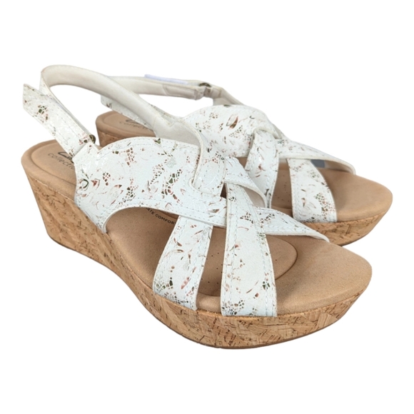 Clarks Collection Leather/Textile Cork Wedges Rose Erin Pink Floral - 12W - Picture 11 of 12